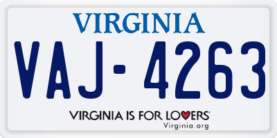 VA license plate VAJ4263