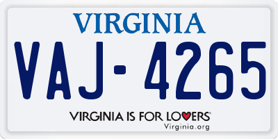 VA license plate VAJ4265