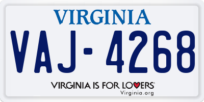 VA license plate VAJ4268