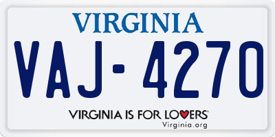VA license plate VAJ4270