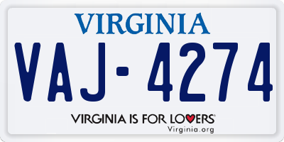 VA license plate VAJ4274