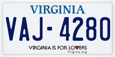 VA license plate VAJ4280