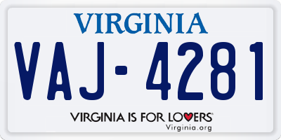 VA license plate VAJ4281