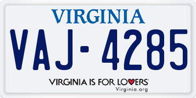 VA license plate VAJ4285