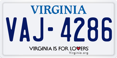 VA license plate VAJ4286