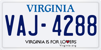 VA license plate VAJ4288