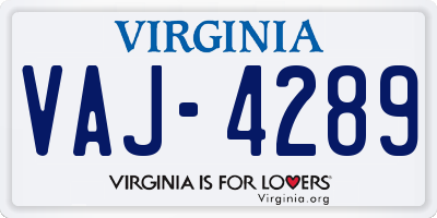 VA license plate VAJ4289