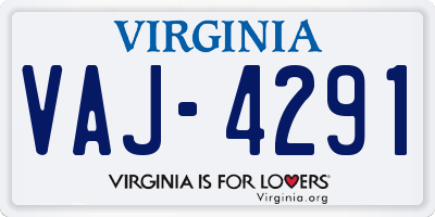 VA license plate VAJ4291