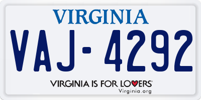 VA license plate VAJ4292