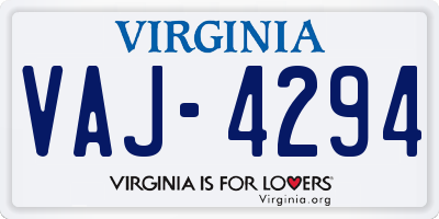 VA license plate VAJ4294