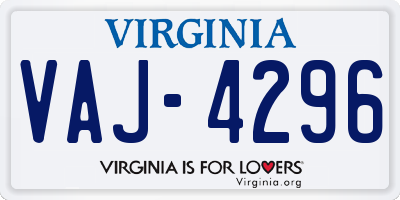 VA license plate VAJ4296