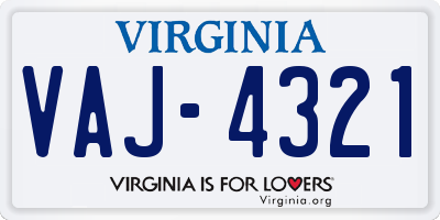 VA license plate VAJ4321