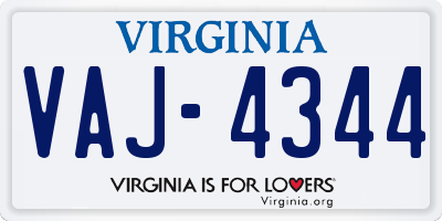 VA license plate VAJ4344