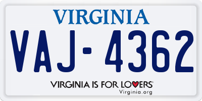 VA license plate VAJ4362