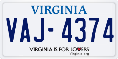 VA license plate VAJ4374