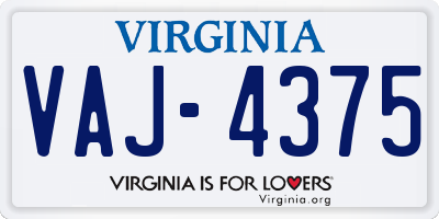 VA license plate VAJ4375