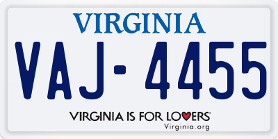 VA license plate VAJ4455