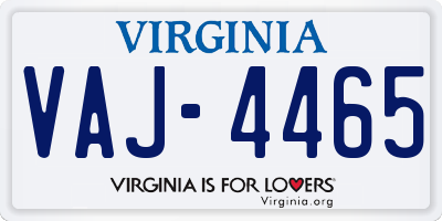 VA license plate VAJ4465