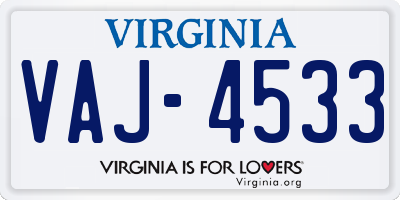 VA license plate VAJ4533