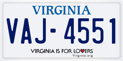 VA license plate VAJ4551