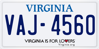VA license plate VAJ4560