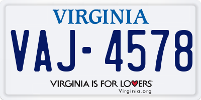 VA license plate VAJ4578