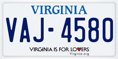 VA license plate VAJ4580