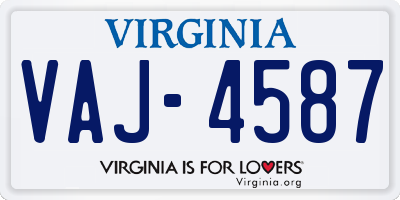 VA license plate VAJ4587