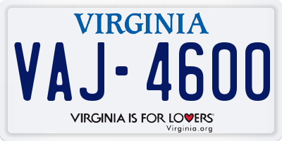 VA license plate VAJ4600