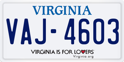 VA license plate VAJ4603