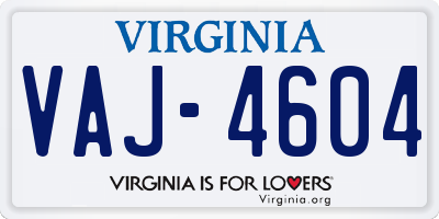 VA license plate VAJ4604