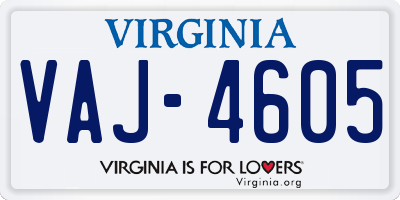 VA license plate VAJ4605