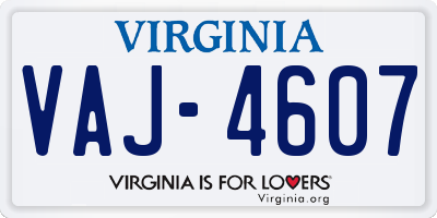 VA license plate VAJ4607