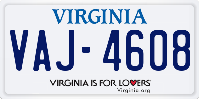 VA license plate VAJ4608