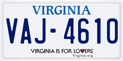 VA license plate VAJ4610