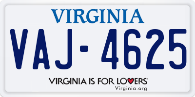 VA license plate VAJ4625