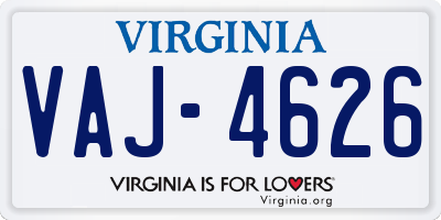 VA license plate VAJ4626