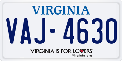 VA license plate VAJ4630