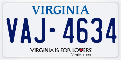 VA license plate VAJ4634