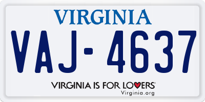 VA license plate VAJ4637