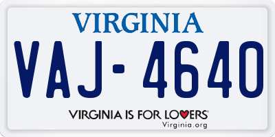 VA license plate VAJ4640