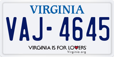 VA license plate VAJ4645