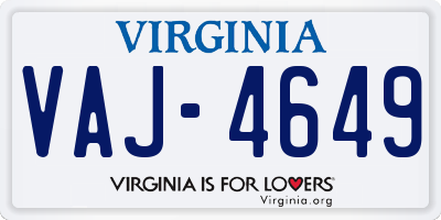 VA license plate VAJ4649