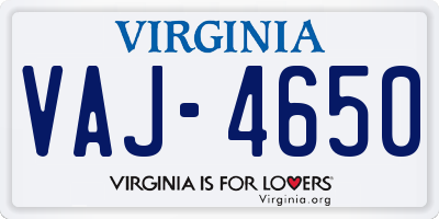 VA license plate VAJ4650