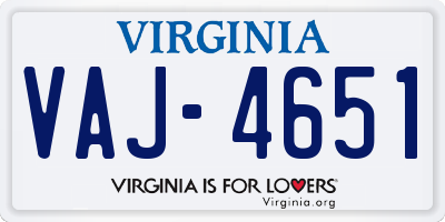 VA license plate VAJ4651