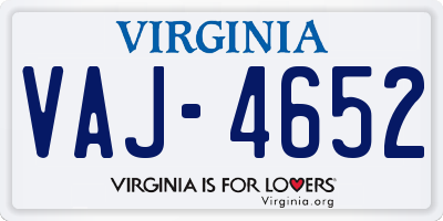 VA license plate VAJ4652