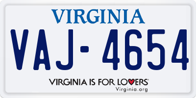 VA license plate VAJ4654