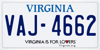 VA license plate VAJ4662