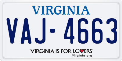 VA license plate VAJ4663
