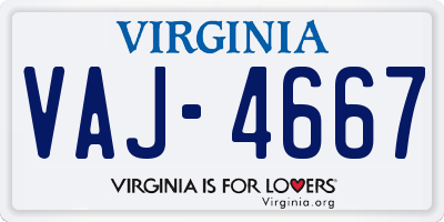 VA license plate VAJ4667